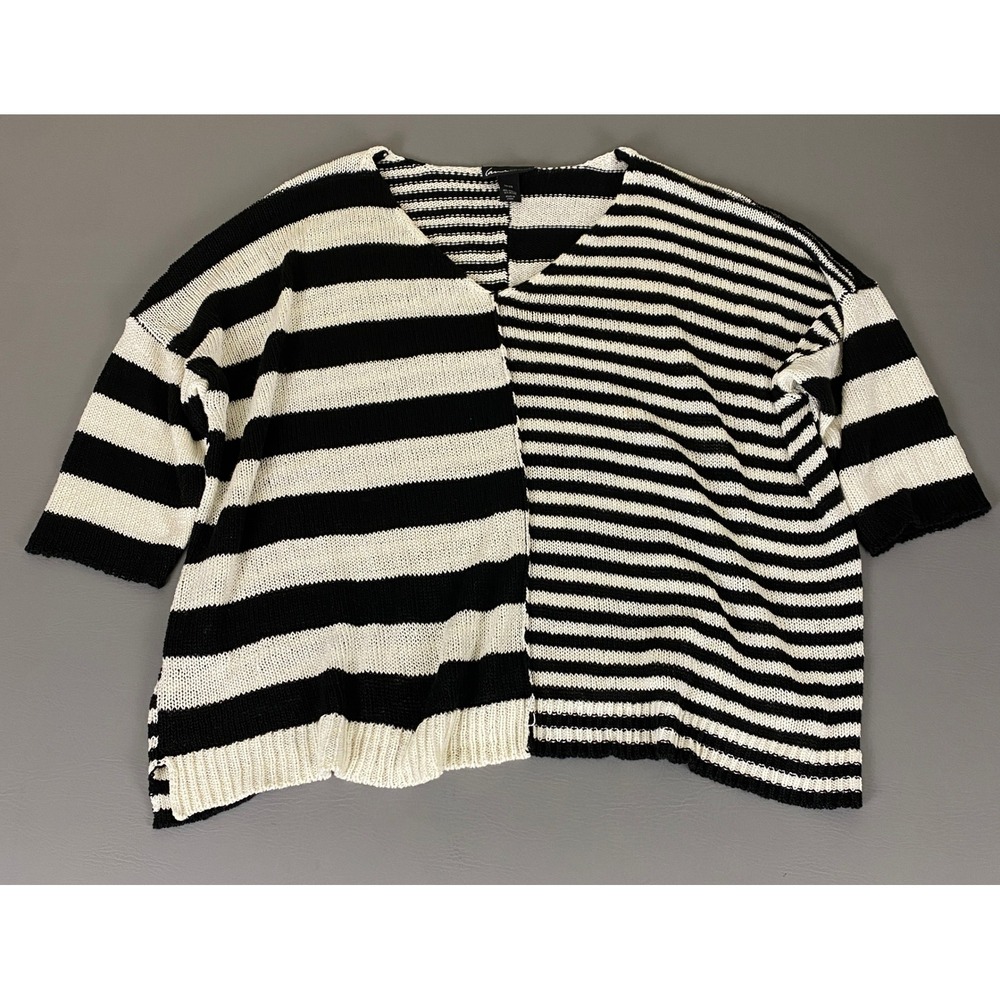 Lane Bryant Sweater Plus Size‎ 26/28 Black White Striped V-Neck 3/4 Sleeve